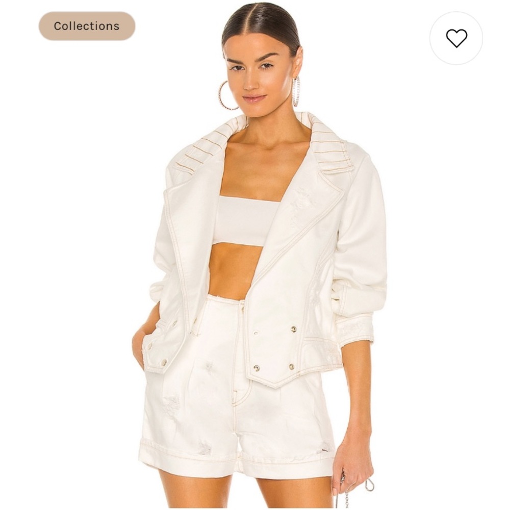 Retrofete Off-White Cropped Leather Moto Jacket